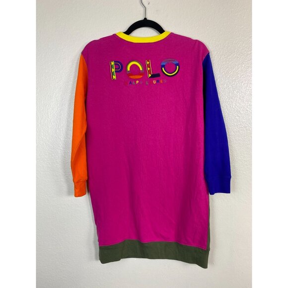 Polo Ralph Lauren Kids Long Sleeve Dress Large 12-14 Colorblock Embroidered Logo